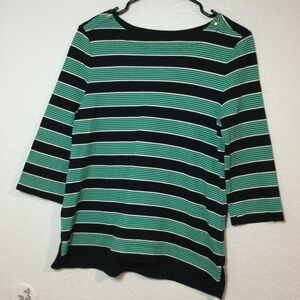Croft&Barrow Striped 3/4Sleeve TunicTop withGoldButton Det VersatileStyle.sizePM